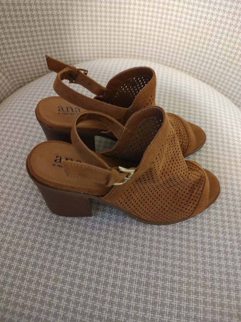 a.n.a Brown Perforated Block Heel Sandals